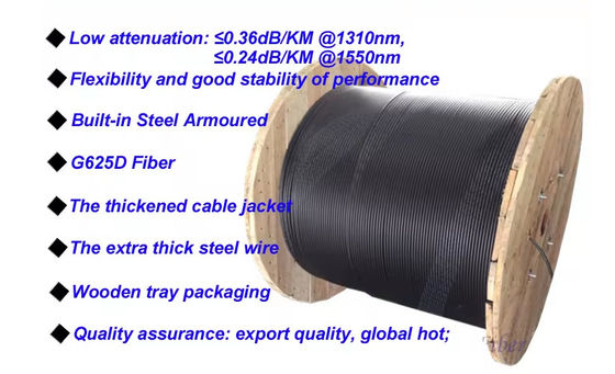 유니튜브 스틸 테이프 광섬유 케이블 GYXTW 24 코어 단일 모드 통신 케이블