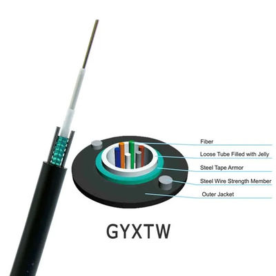 항공 광섬유 케이블 GYXTW 4-24 코어 싱글 모드 G652D 8.0mm 케이블 OD 1MM 강도 철선